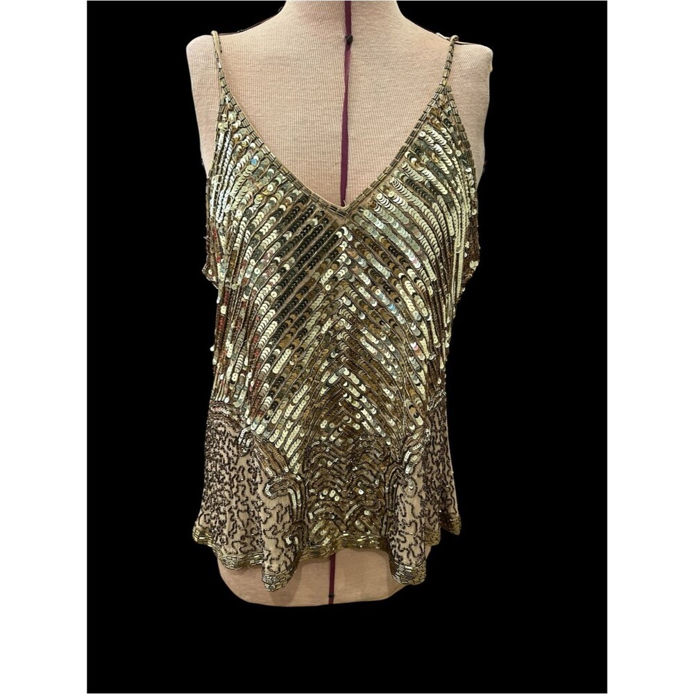Spell Gold Sequin V-Neck Camisole Sz L